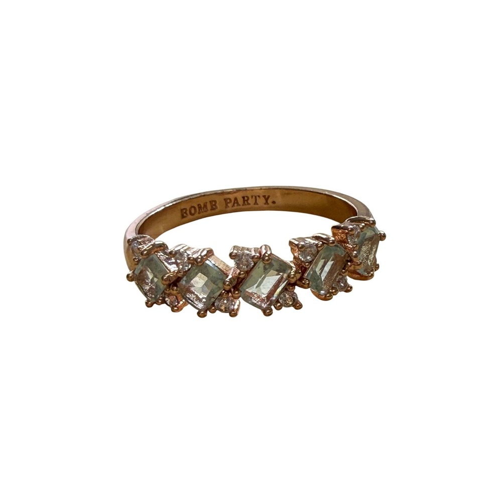 Boho Chic Rose Gold Tone Green Stone Statement Ring from Bomb Party Size 9